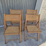 Set of 4 vintage Italian folding chairs in cane 1970s