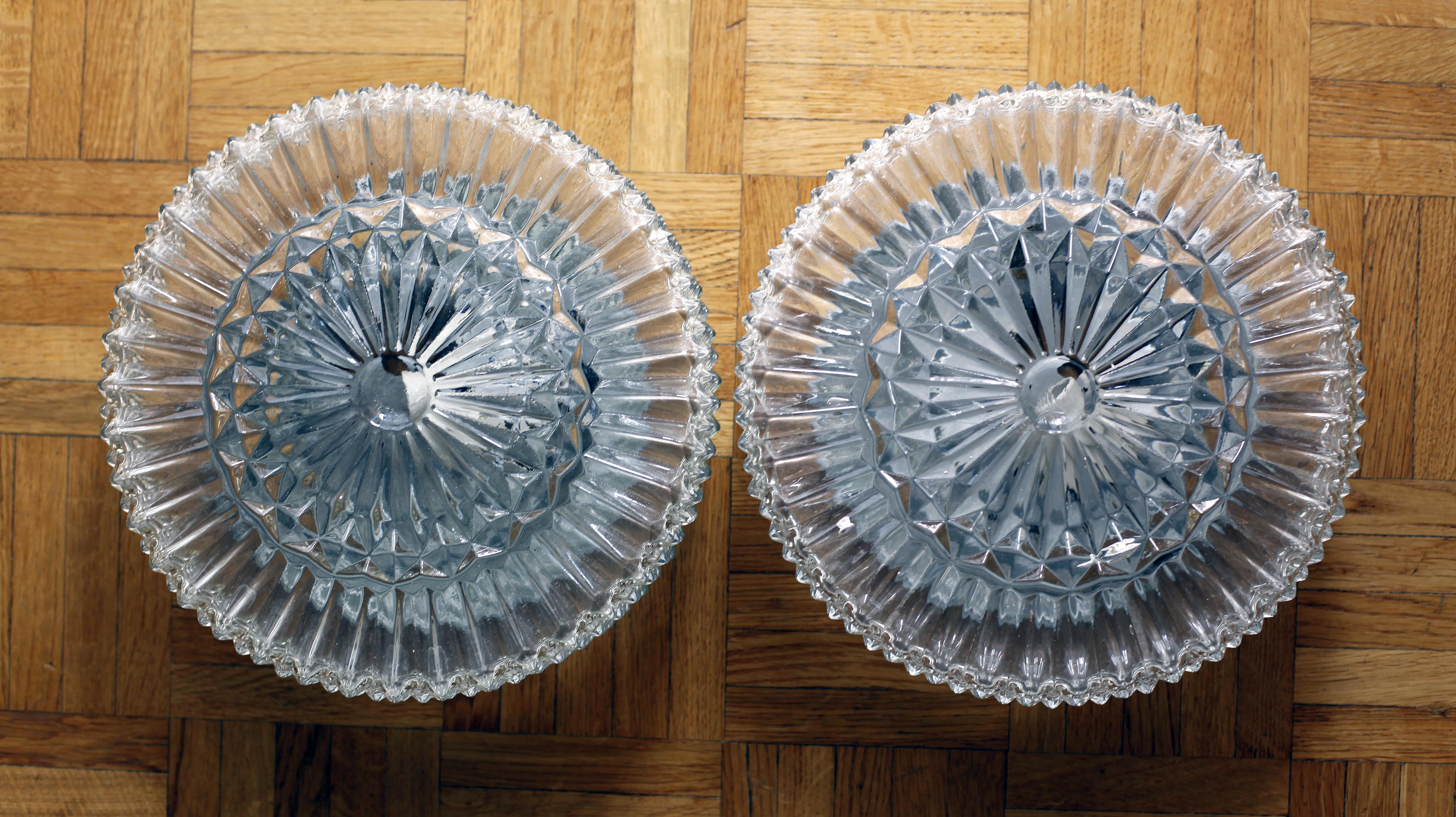 Paire appliques ou plafonnier rosace en verre