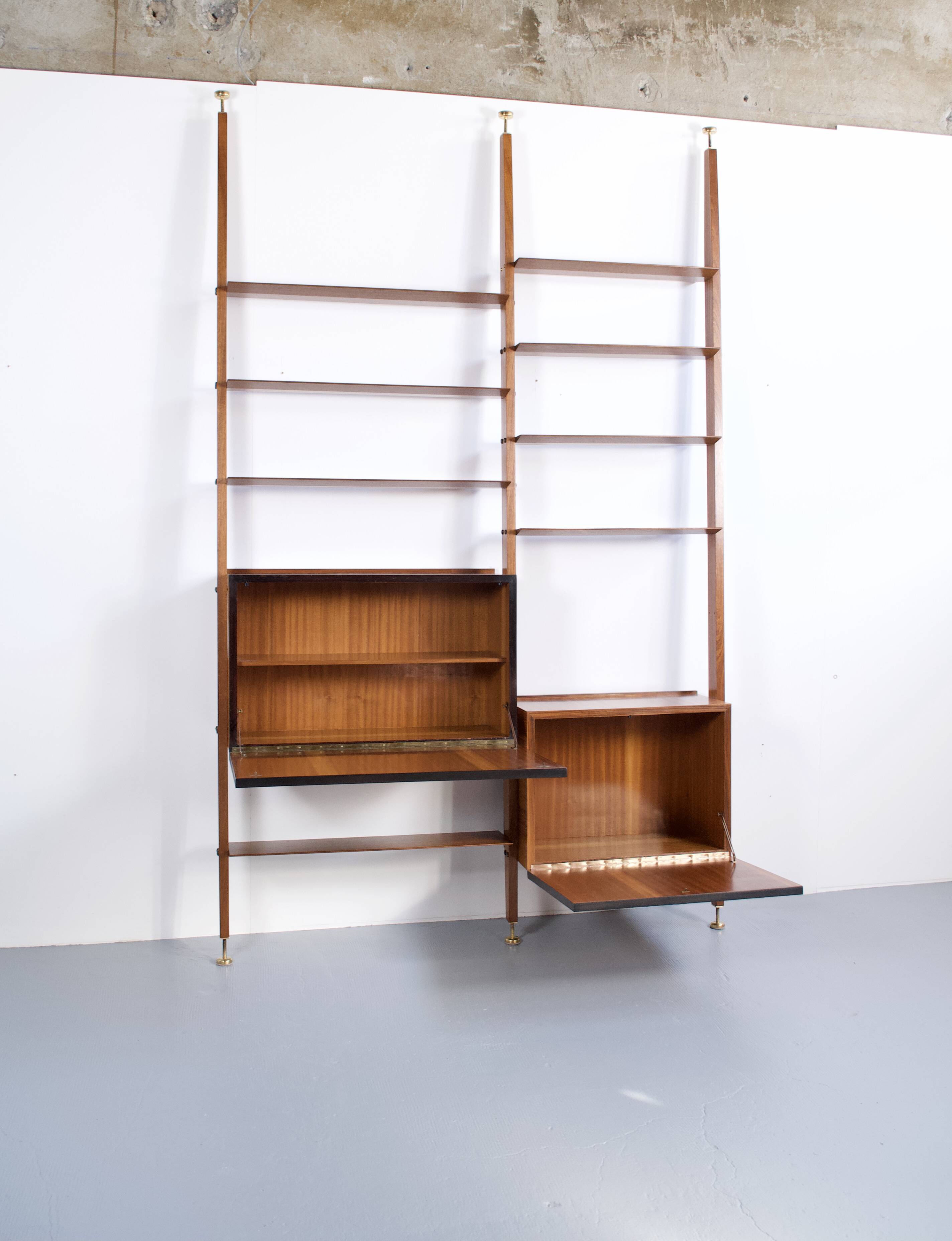 Italian modular shelf floor and ceiling rosewood 1960s