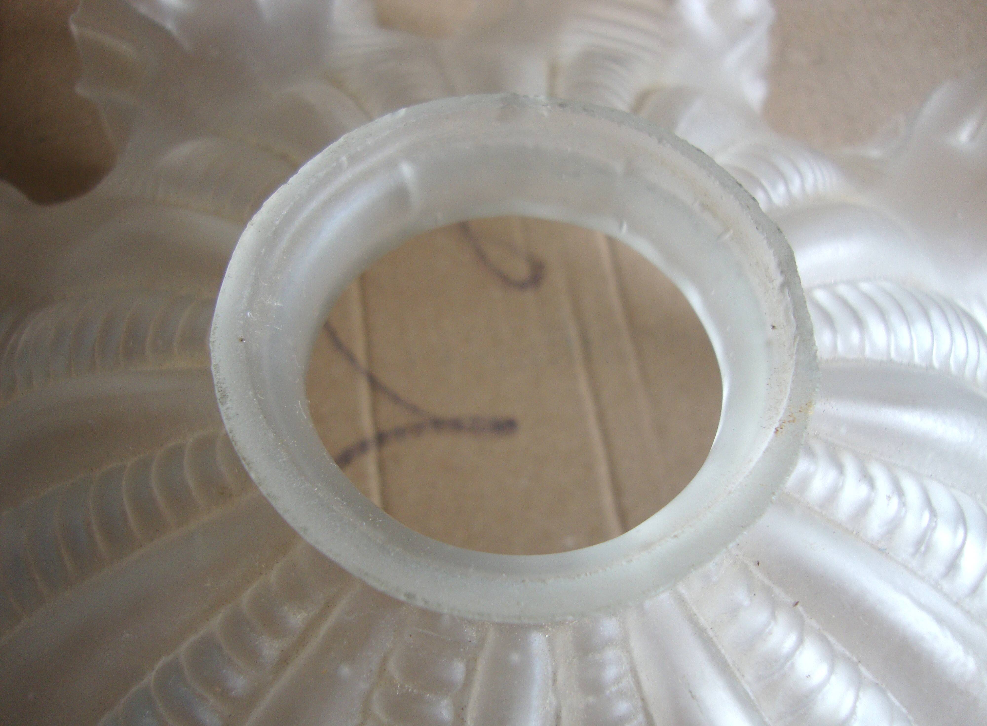 Vintage pleated glass lampshade with claw and socket.