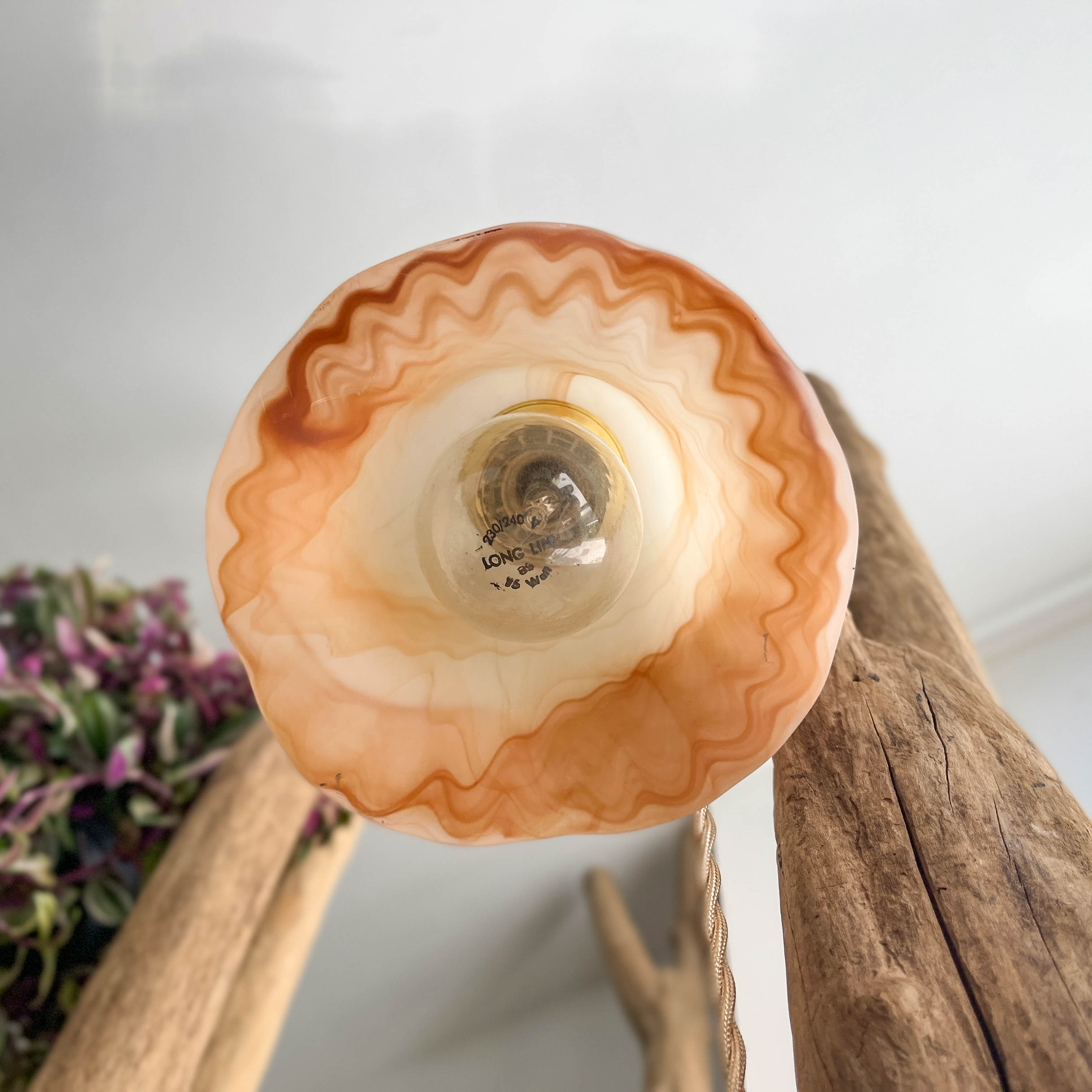 Vintage pink glass paste tulip lamp