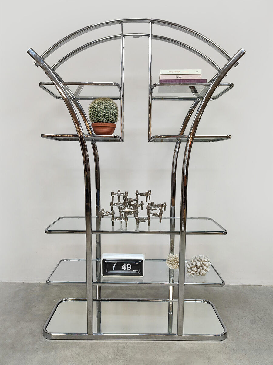 Vintage Italian design chrome & glass display cabinet room divider 1970