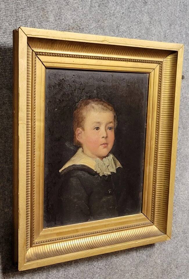 Huile sur panneau de bois, portrait d'enfant époque Empire