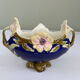 Art Nouveau navy blue barbotine bowl with raised floral decoration