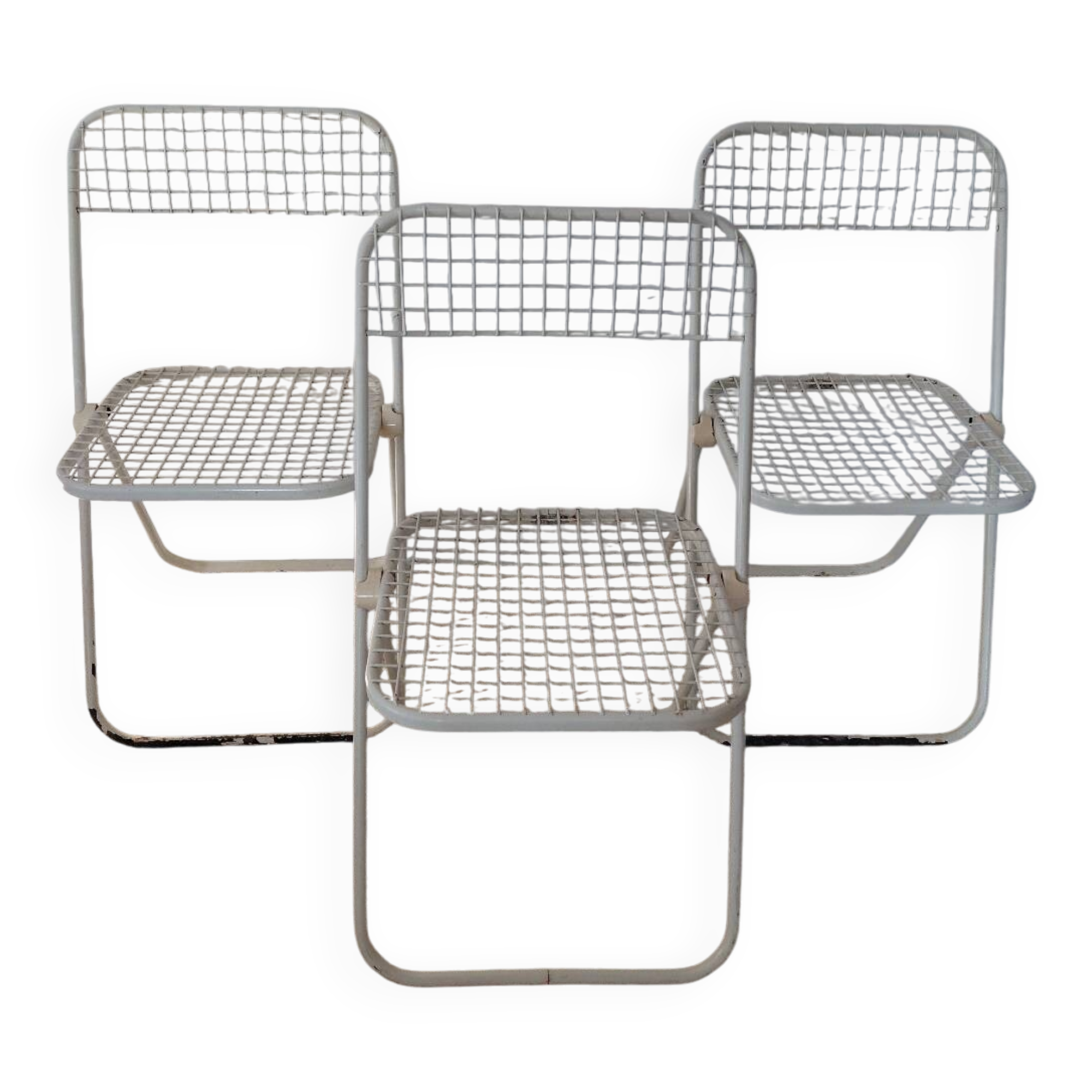 3 vintage folding chairs Talin design Italian 70s - mesh metal