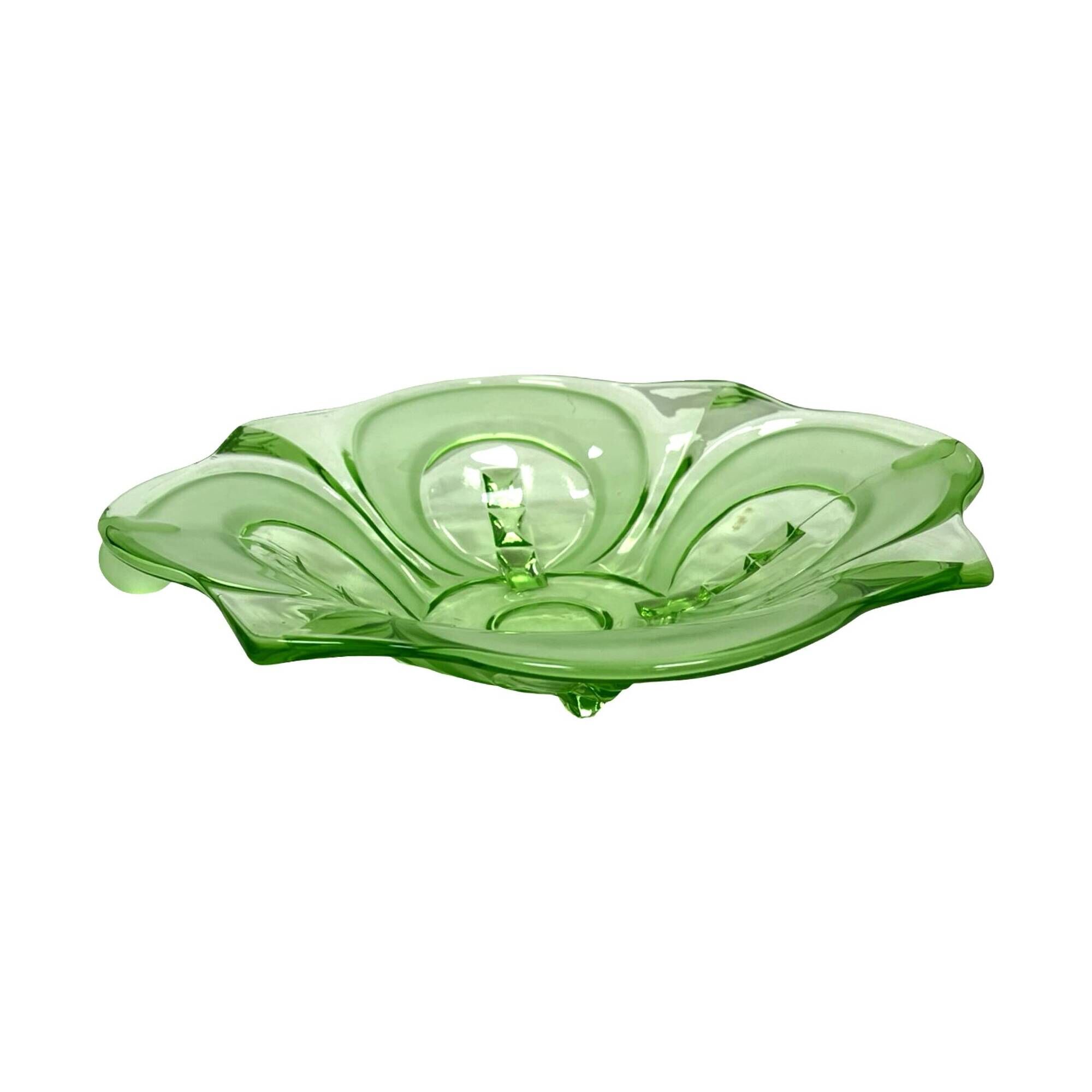Art Deco green glass jardinière/serving dish, Stölzle Hermanova Hut, 1930