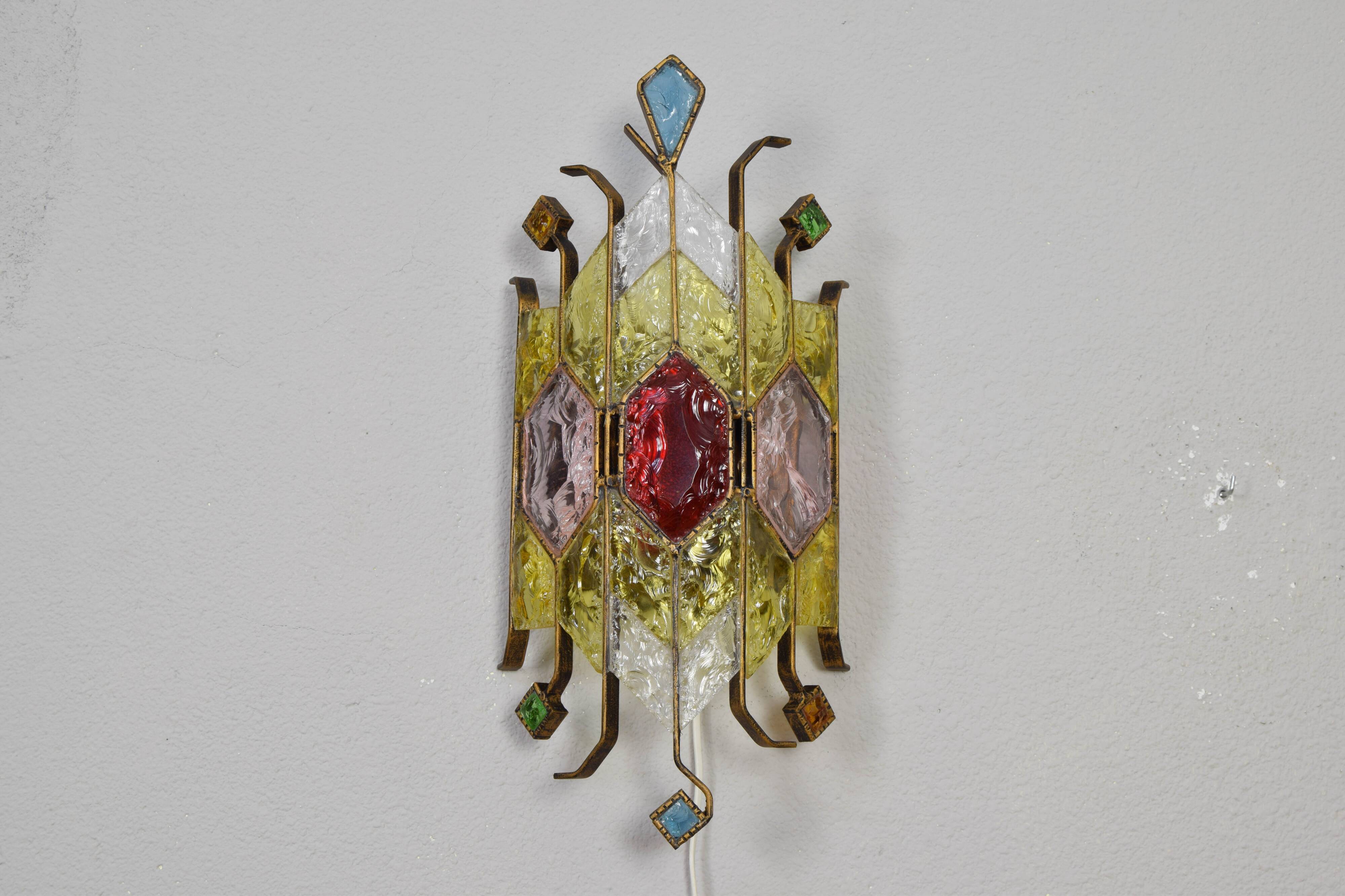 Mid-Century Italian Brutalist Murano Longobard for Poliarte Wall Lamp Sconce , 1980s