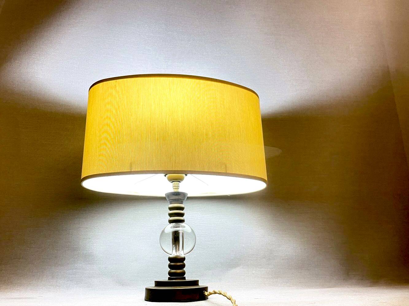 Hollywood Regency inspired brass table lamp drum lampshade