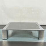 Mid-century chrome and dark mirror glass side table attributed to Saporiti. Italy 1970s