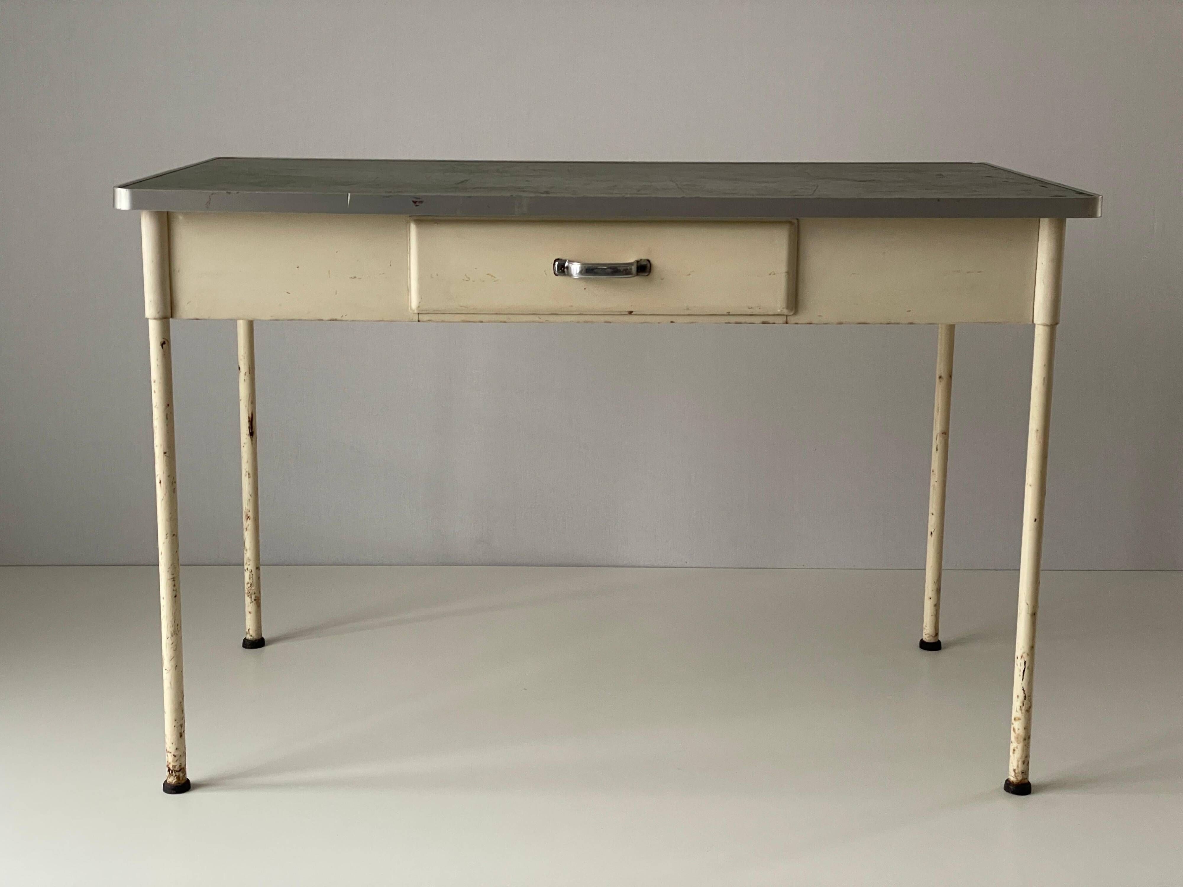 Art Deco industrial hospital doctor's desk with drawer, 1940s, Germany
