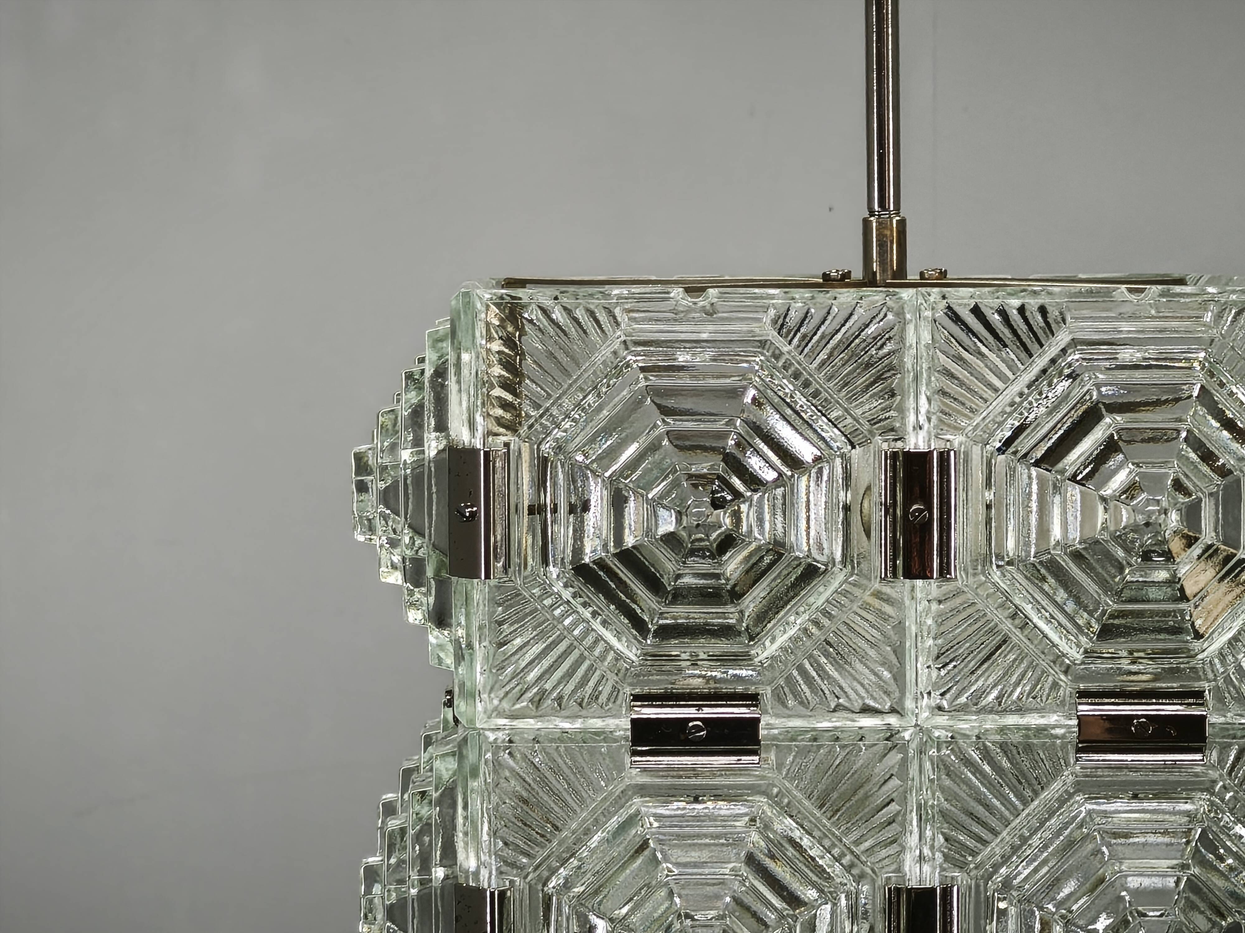 1970s Brutalist Glass Cube Pendant, Kamenický Šenov