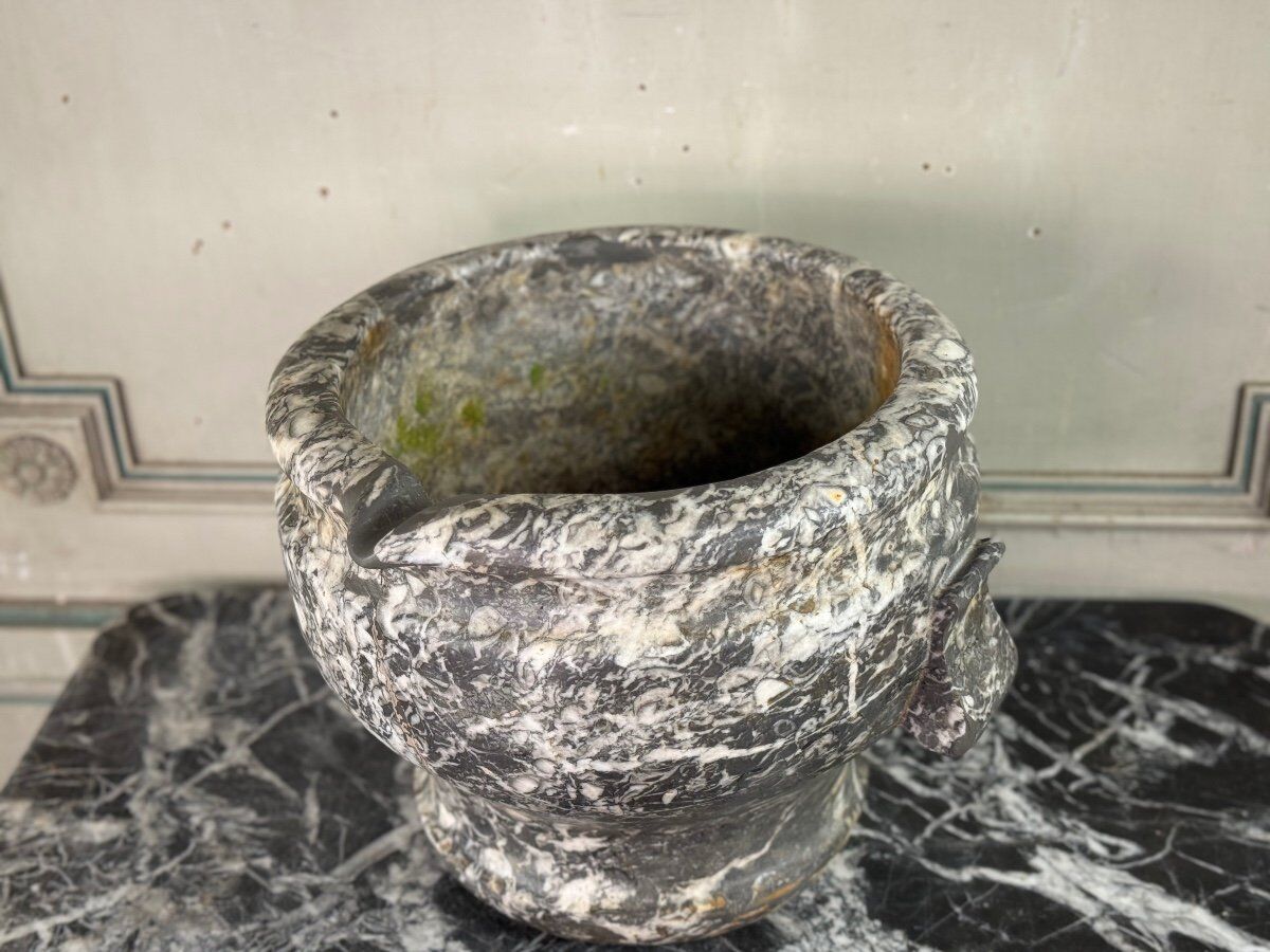 Large grey marble mortar from the Ardennes, 18th century.