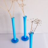 Vintage tall handblown orchid vases in azure blue by Artur Percy for Gullaskruf, 1970s, set of 3