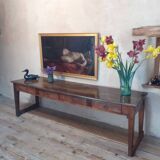Monastery table, community table, 19th-century solid walnut console.