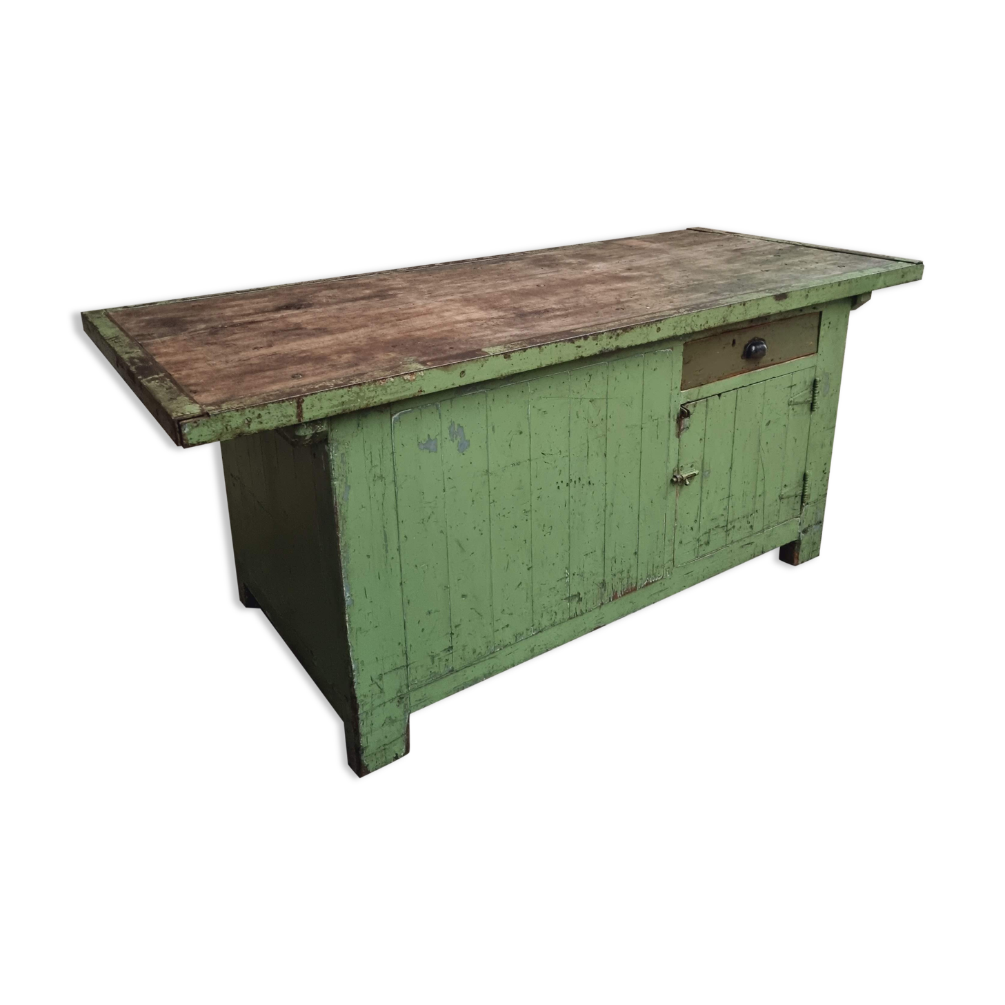 Antique workbench green kitchen island