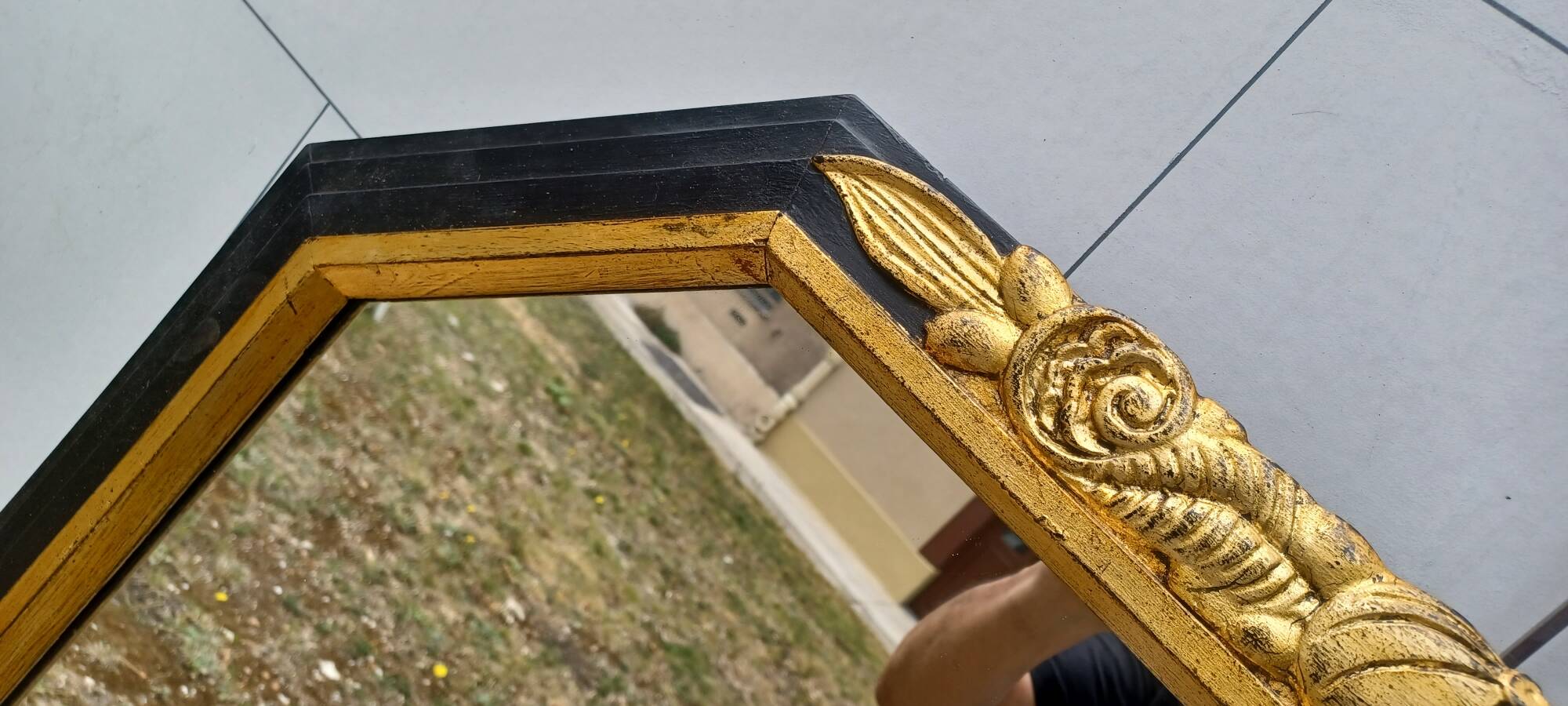 Black and gold art deco style mirror - 110cm x 78cm