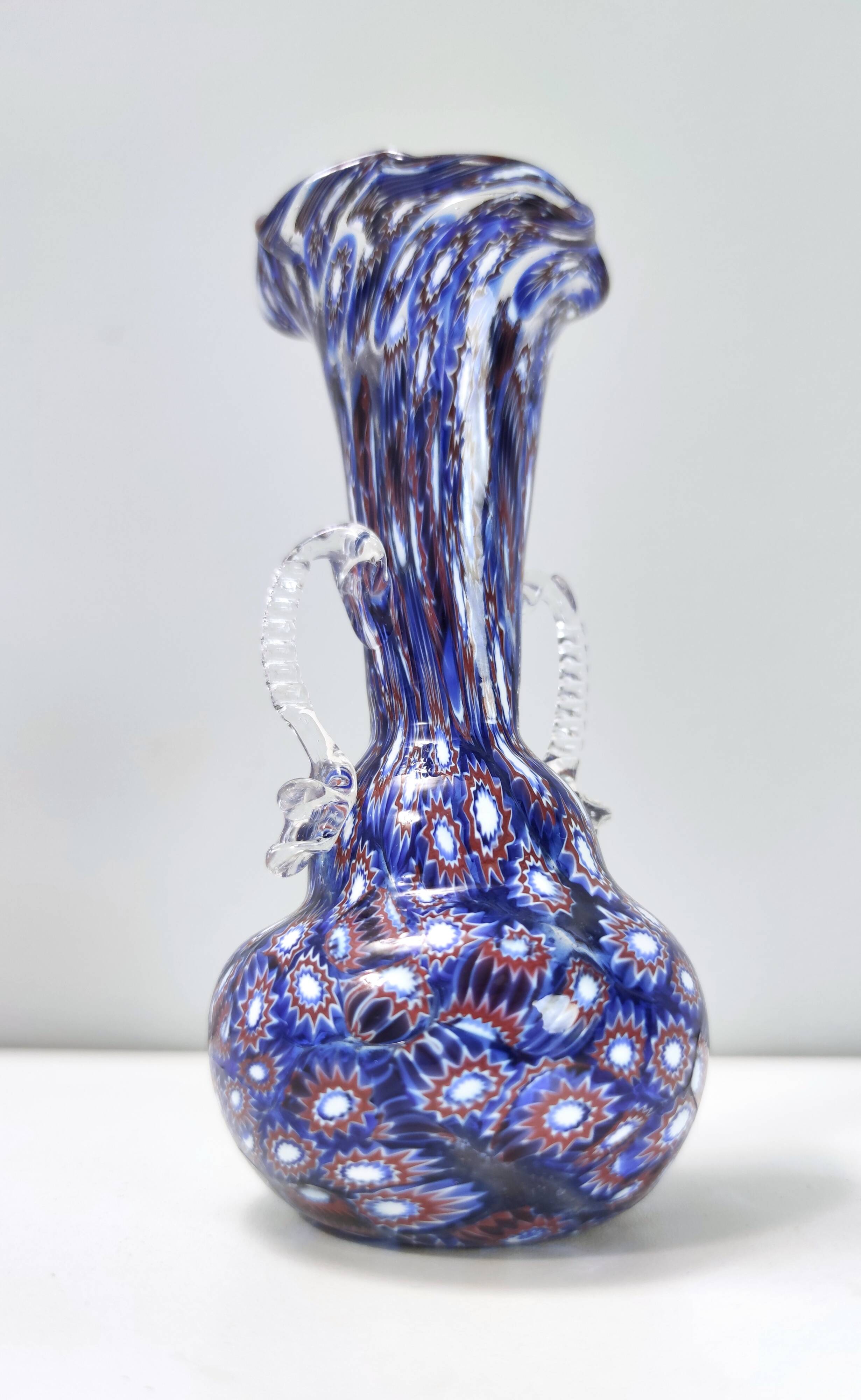 Blue Murano Glass Vase Ascribable to Fratelli Toso with Murrines, Italy