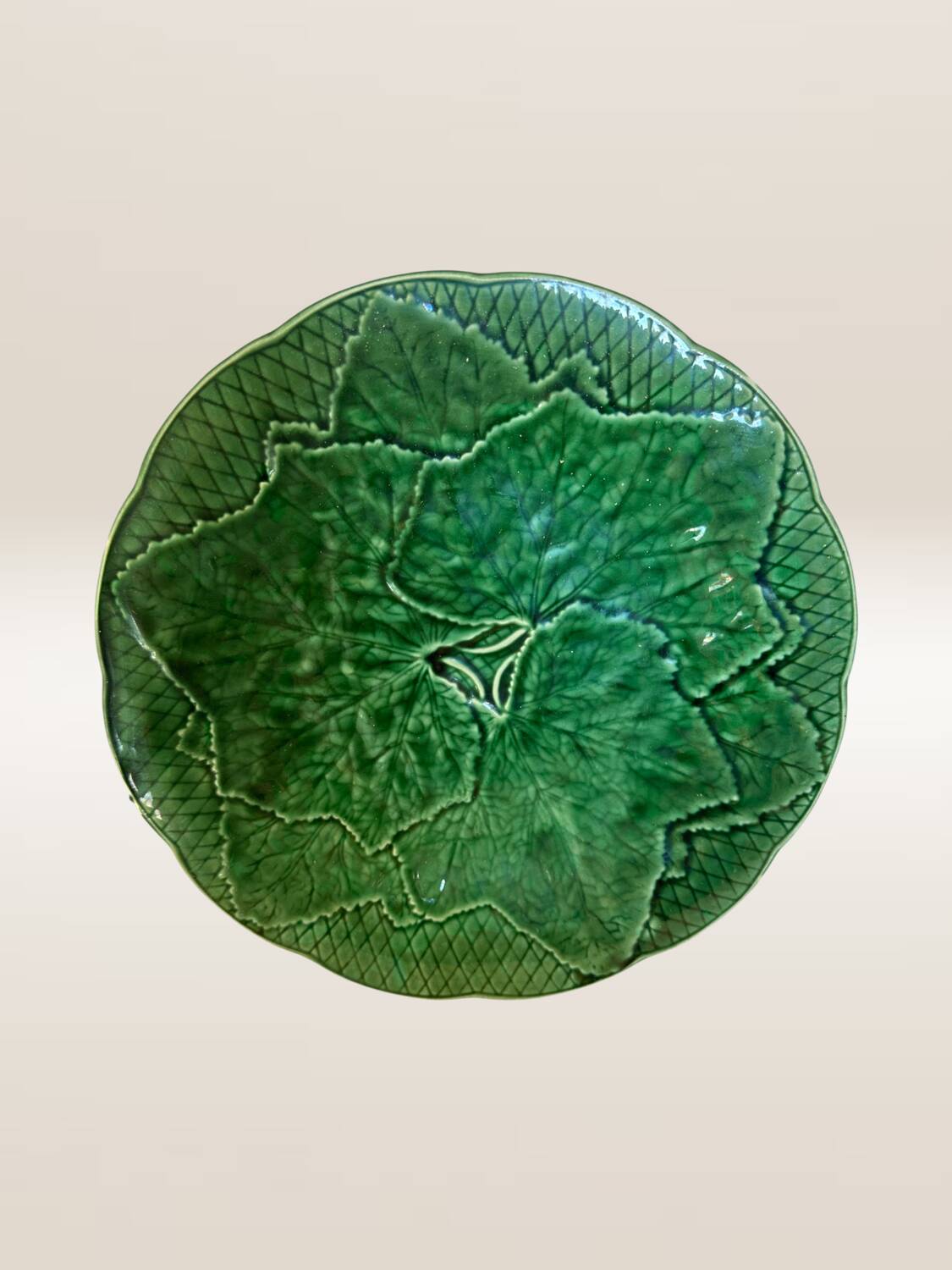 Set of 5 dessert plates in barbotine, vine leaf model Gien
