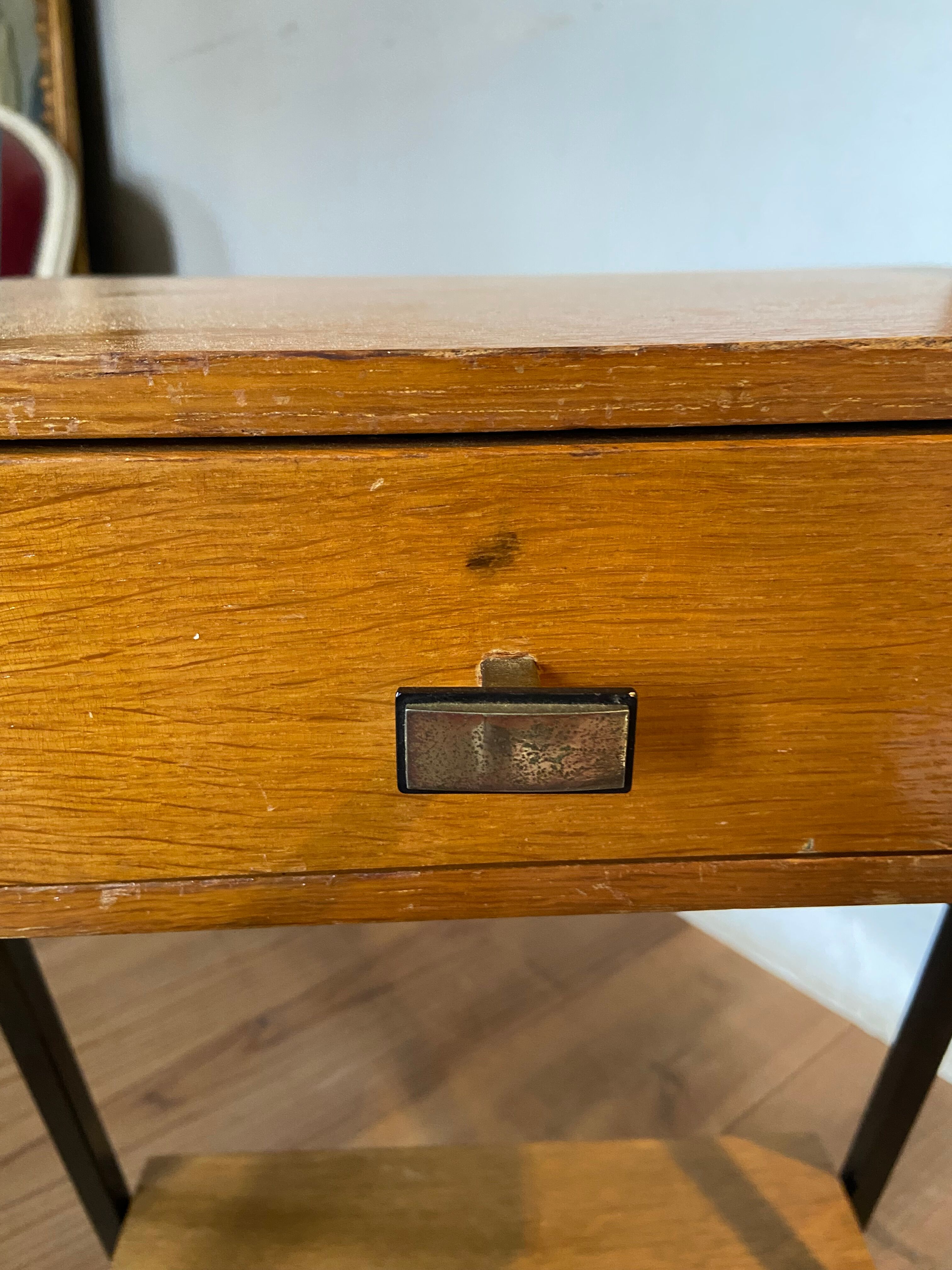 Vintage side table year 50 wood and metal dlg jacques hitier