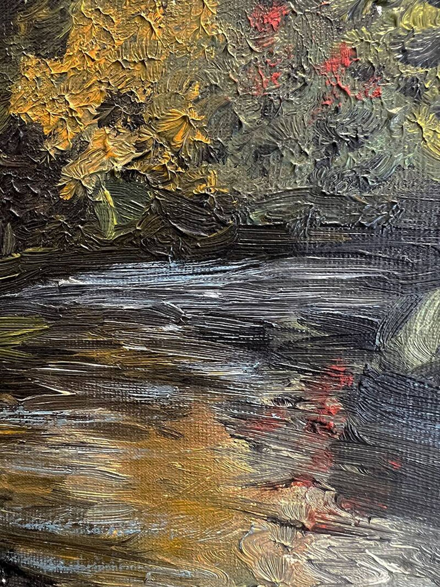 Tableau "Bord de rivière", huile sur toile