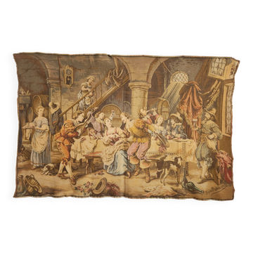 Französischer Wandteppich Gobelin Tapestry "Jolly Men" "D'apres Rembrandt"