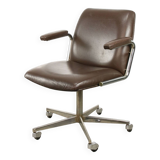 Mid-Century Italian Brown Leather Swivel Chair