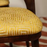 Ensemble de 4 chaises de salle à manger de style art déco en bois de chêne marron chocolat avec revêtement géométrique