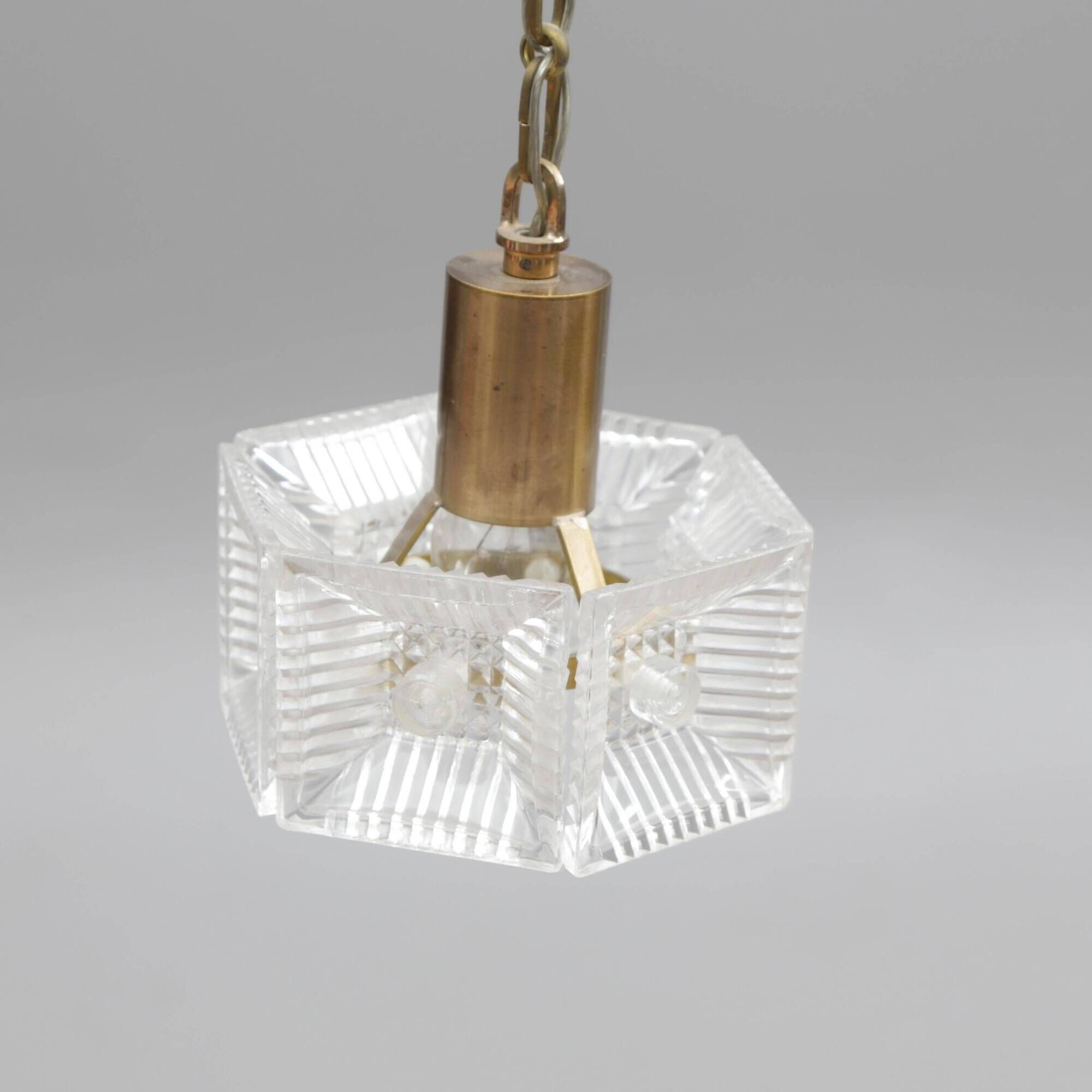 Ceiling light by Carl Fagerlund for Orrefors, brass and moulded glass, Sweden 1960.