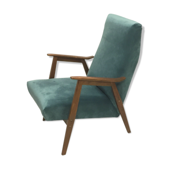 Fauteuil velours bleu vert