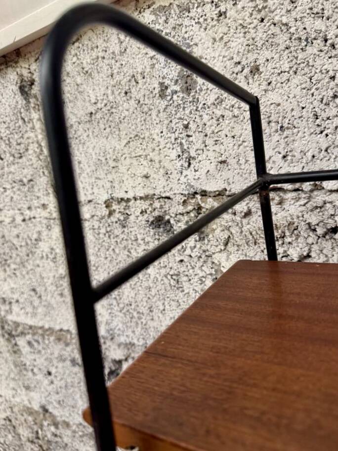 Étagère bibliothèque année 1950 en fer forgé et bois