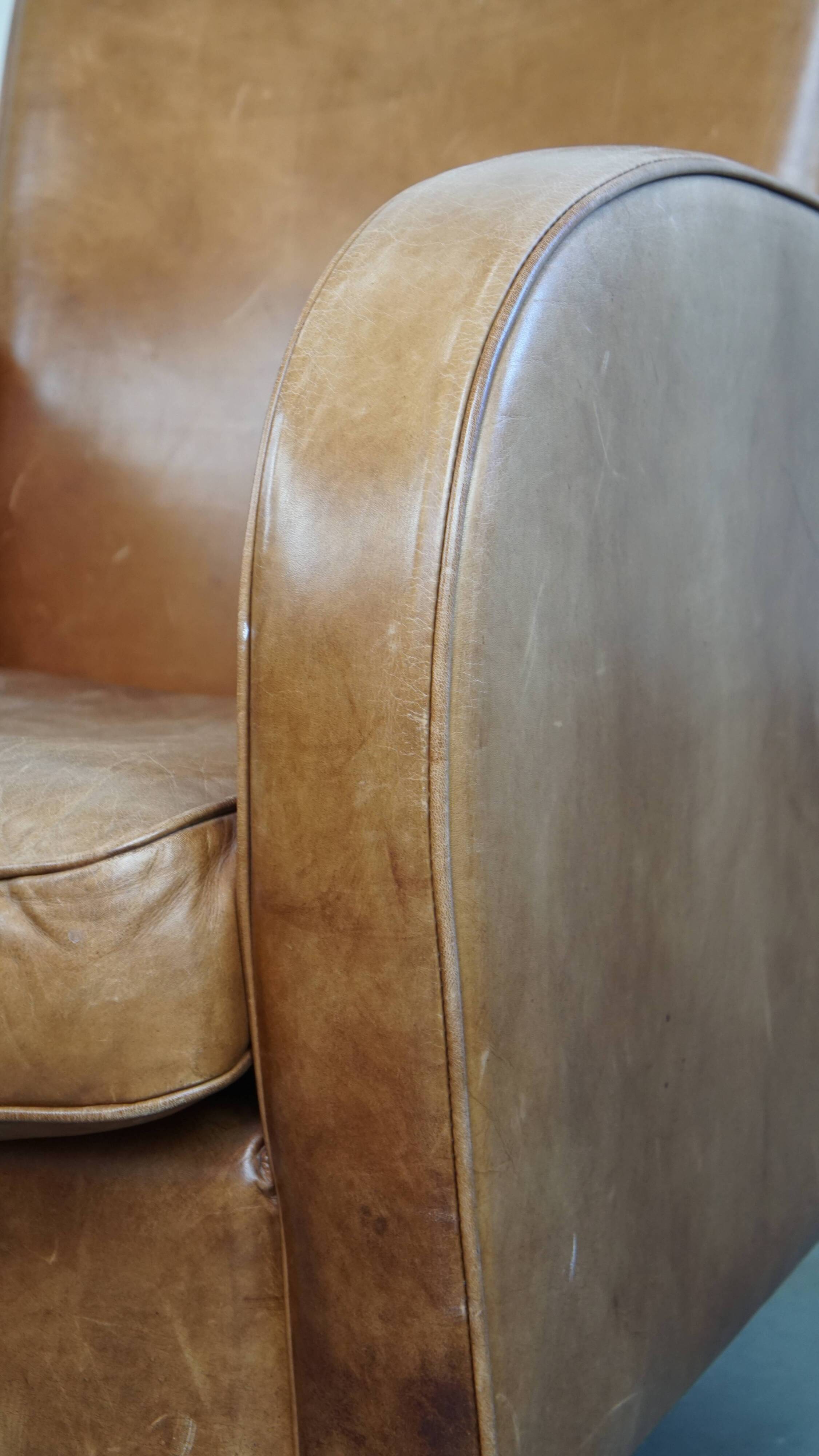 Cowhide  Leather Designer Armchair in Light Cognac Color