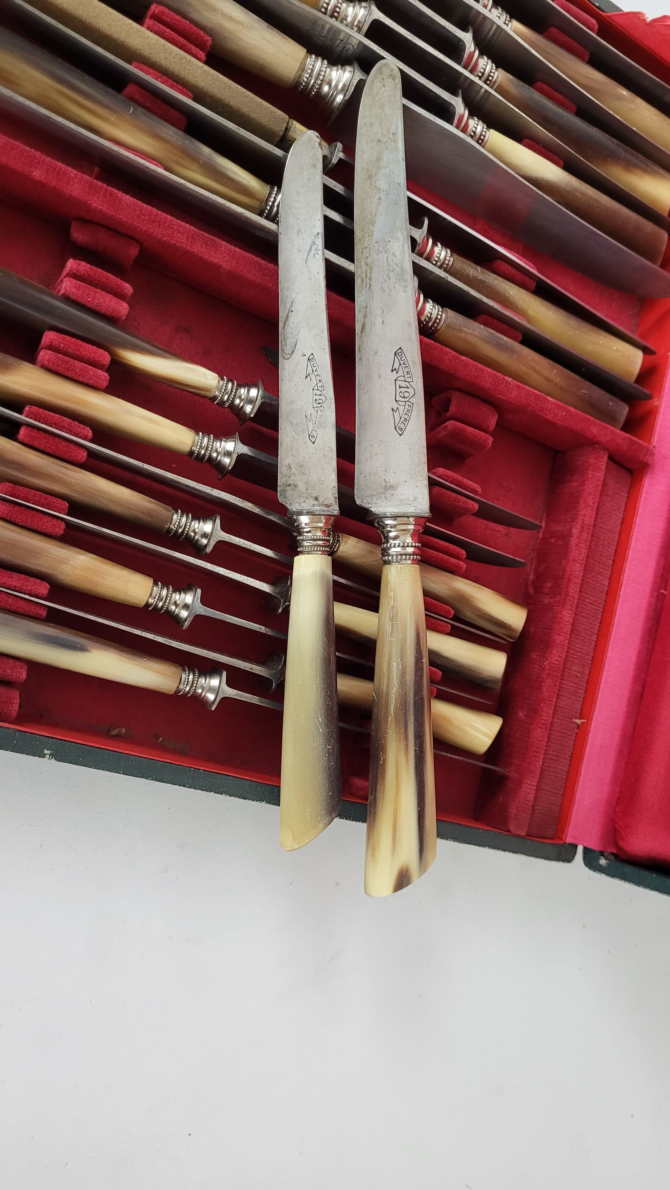 Service 20 table knives blade steel handle horn