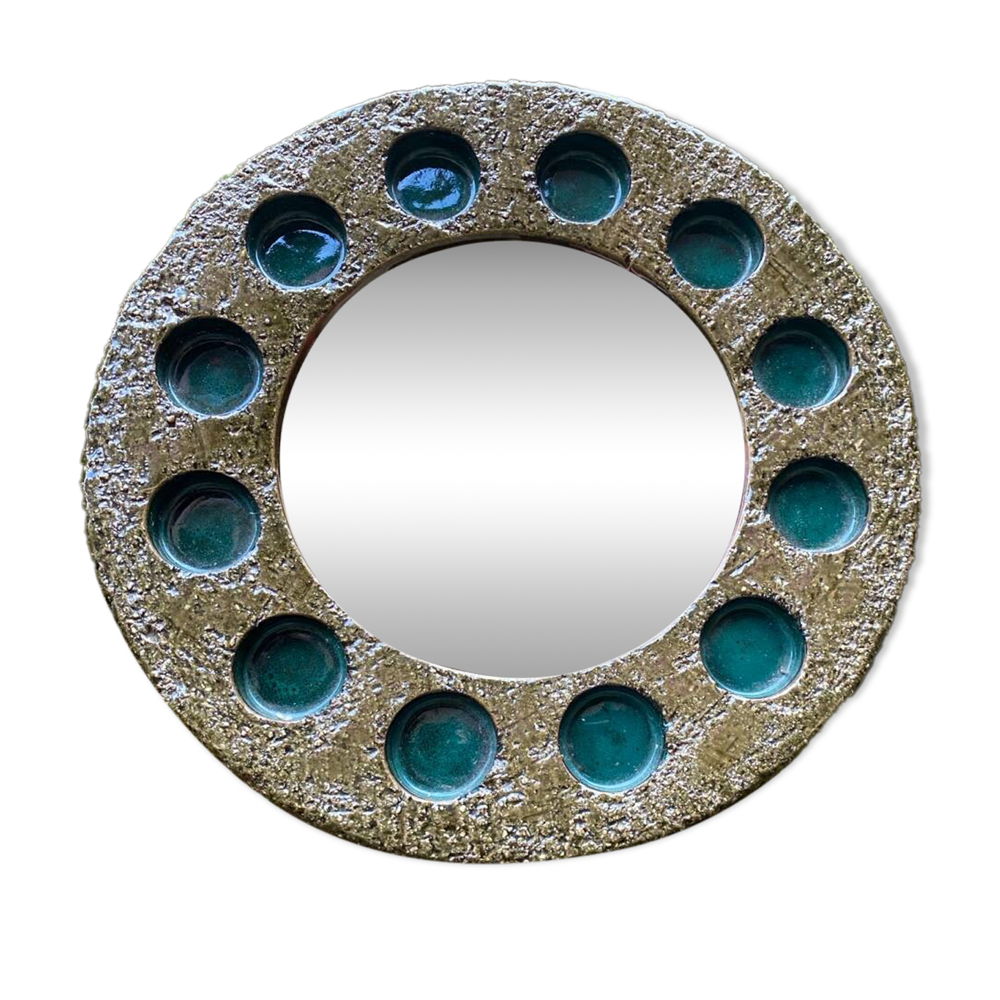 Round ceramic mirror signed IFO Denmark circa 1960