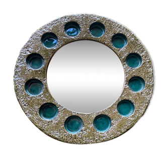 Miroir rond en céramique signé IFO Danemark vers 1960