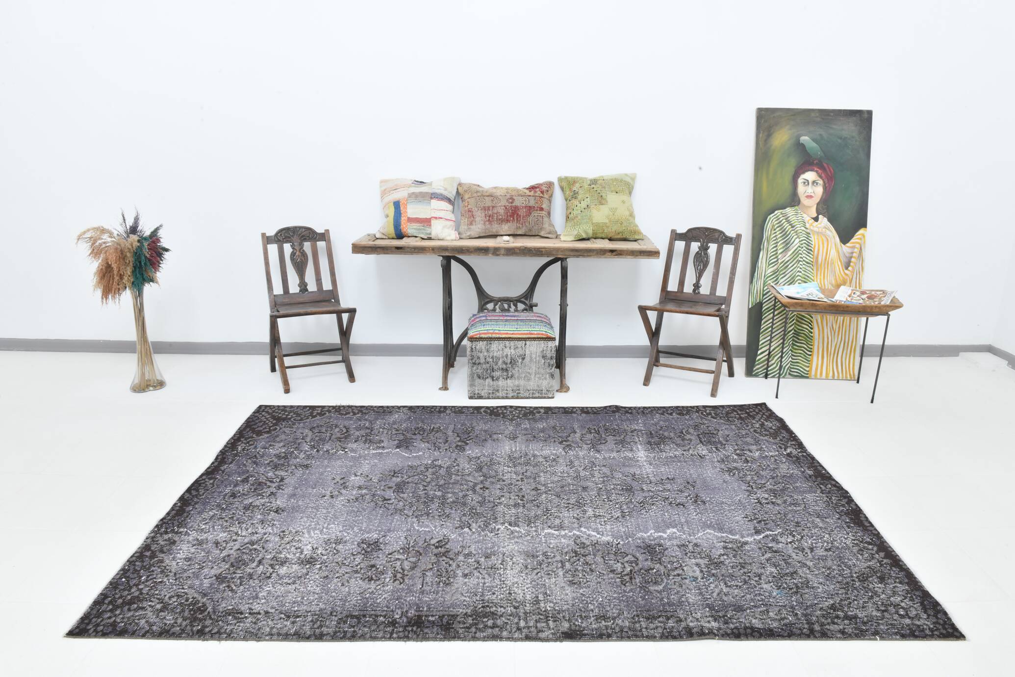 5x9 Rug For Living Room Blue Gray Floral Vintage Area Rug, 170x268Cm SK 1390