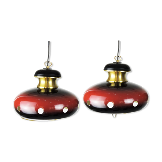 Red and Gold Space Age Pendant Lamps, 1960s, Set of 2