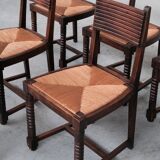 Set of six rush mid-century dining chairs