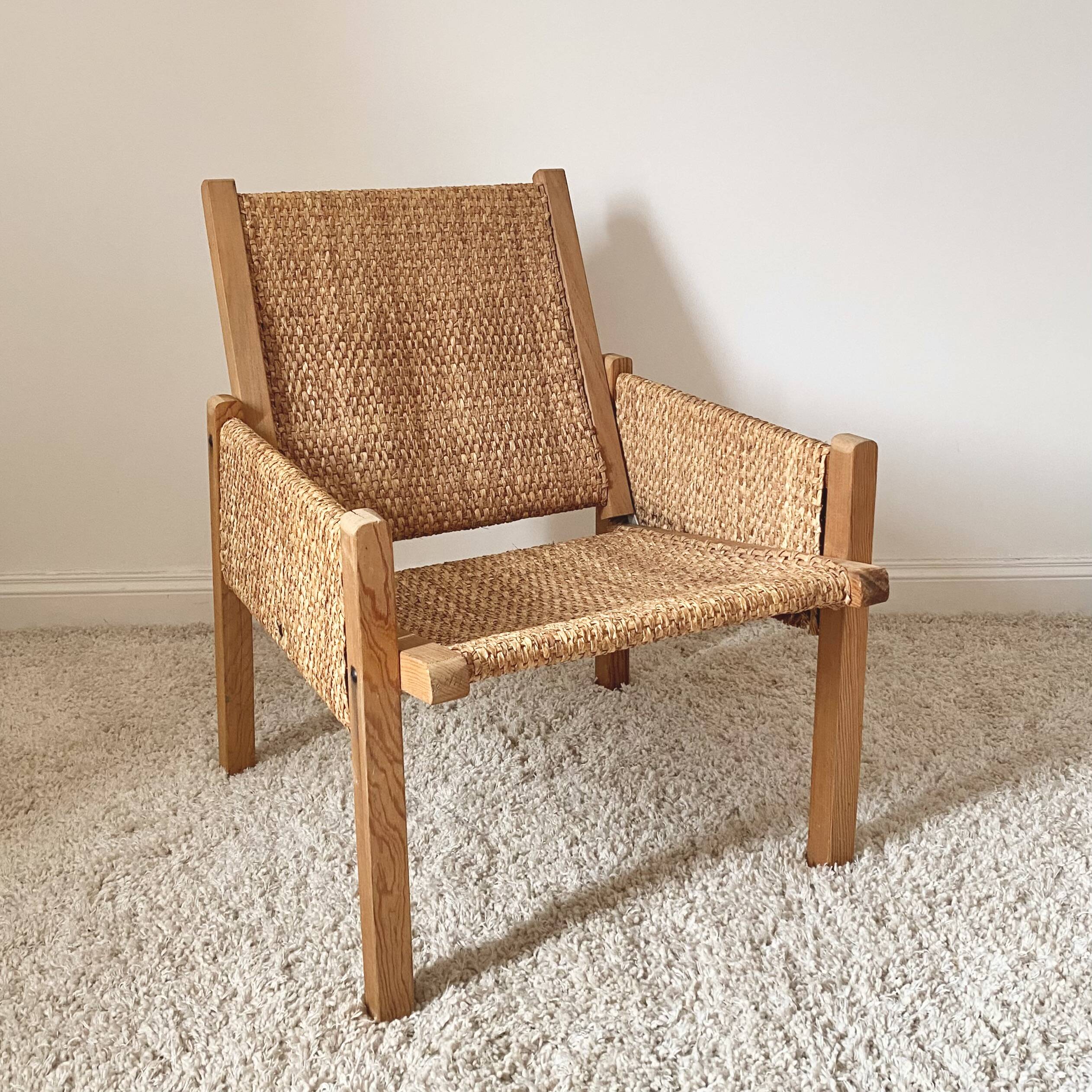 Vintage modernist straw armchair