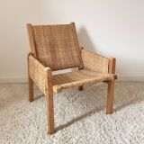 Vintage modernist straw armchair