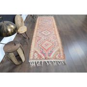 Orange Pink Turkish Oushak Vintage Handmade Wool Runner Rug  100x290