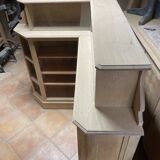 Meuble de métier ancien d’angle en chêne – bibliothèque / meuble de ra