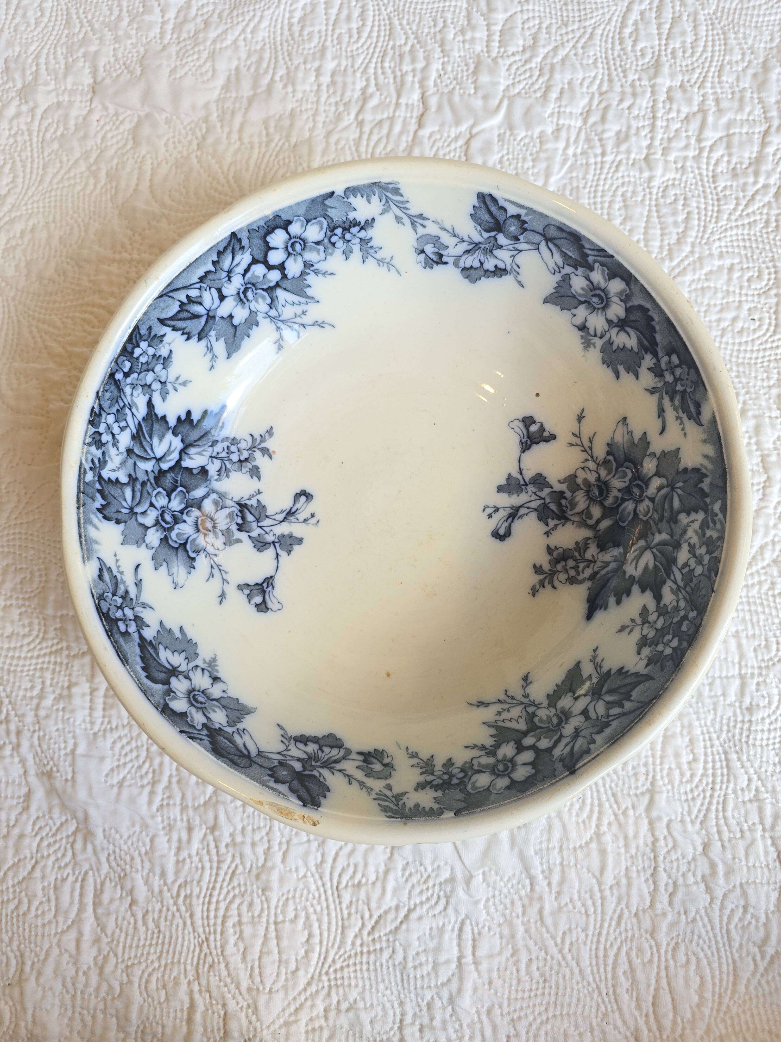 Large antique English basin A.B & Co May pattern – flow blue floral