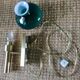 Brushed brass wall light with green glass shade "Vitrika". Denmark 1980