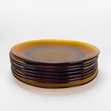8 assiettes plates Duralex verre ambré années 70