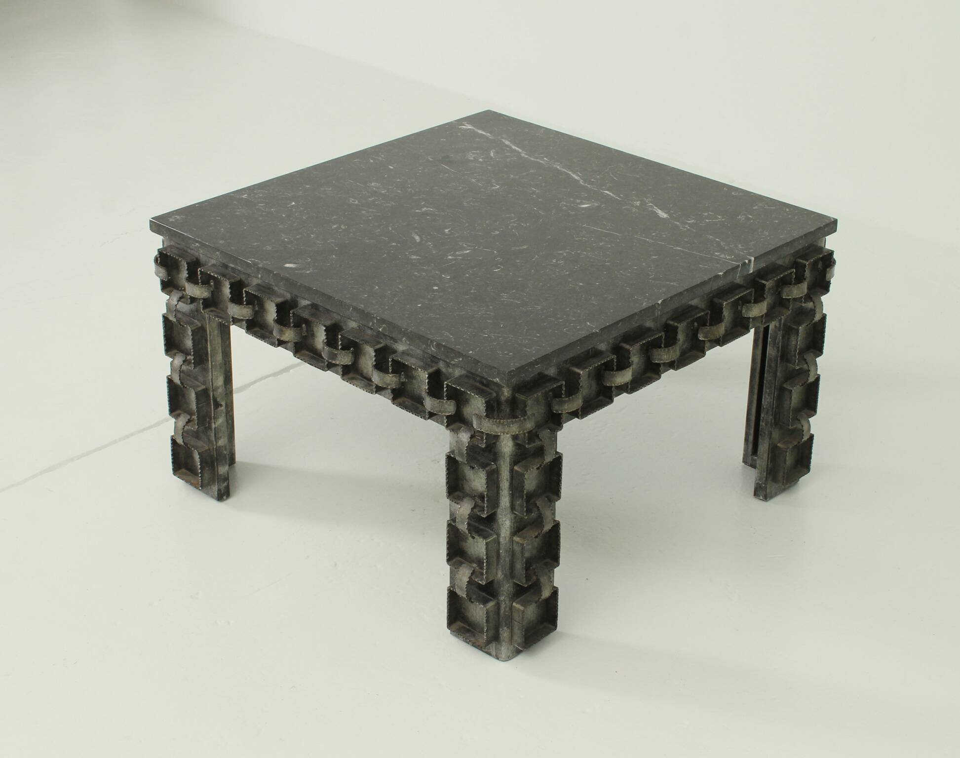 Brutalist coffee table with marble top, Spain, 1960s