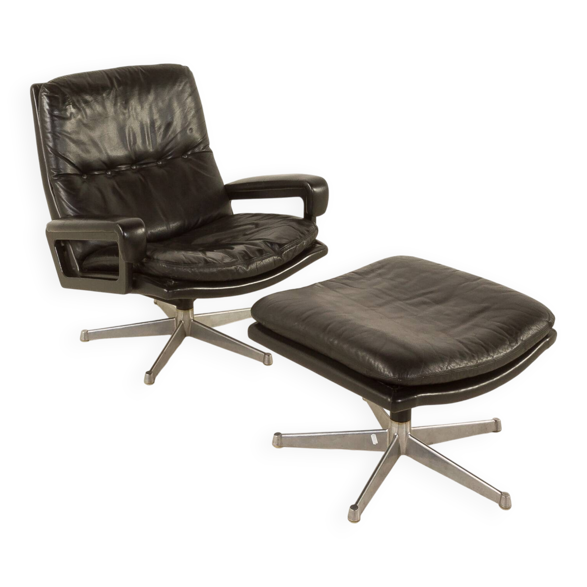 Fauteuil lounge vintage avec tabouret par André Vandenbrouck