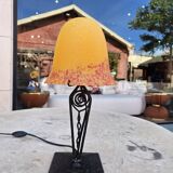 Antique art deco metal and glass lamp