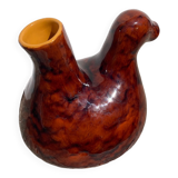 Zoomorphic pitcher bird / hen 1970 glazed ceramic brown and yellow
