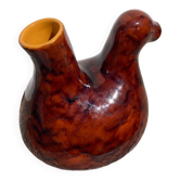 Zoomorphic pitcher bird / hen 1970 glazed ceramic brown and yellow