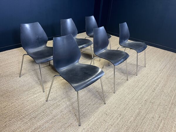 Ensemble de 6 chaises Maui noires par Magistretti pour Kartell années 2000 Italie